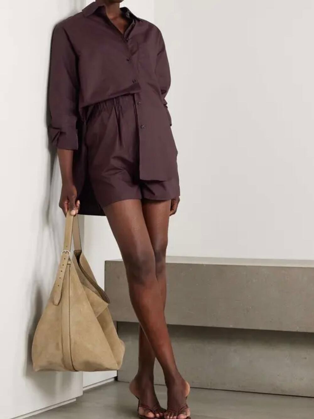 THE FRANKIE SHOP Lui Organic Cotton Poplin Shirt in Dark Purple Size M
